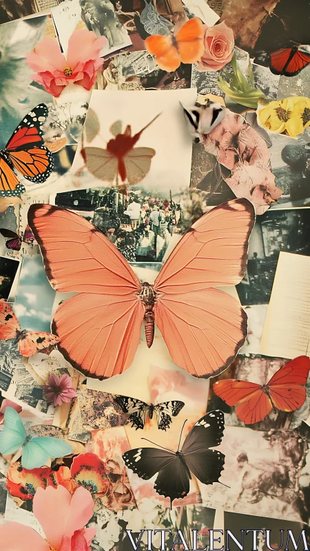 Butterfly collage drifting over vintage photo memories.