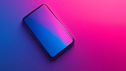 Smartphone with Blue-to-Magenta Gradient Display on Vibrant Neon Background