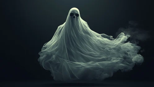Photoreal spectral apparition with volumetric smoke drapery.