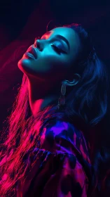 Neon drenched profile of woman in moody cyber glow.
