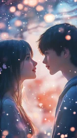Digital painting romance with luminous bokeh atmosphere.