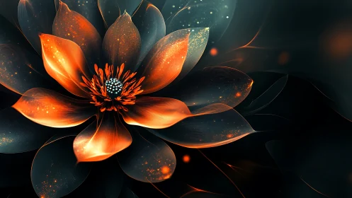 Luminous abstract flower glows in a dark, ethereal void