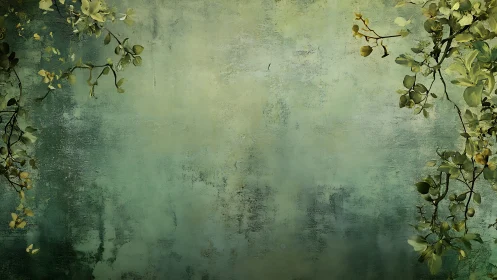 Weathered green wall frames trailing botanical vines softly