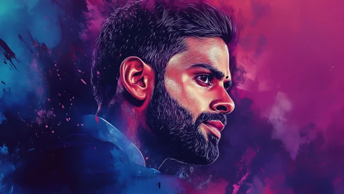 Electric neon male portrait in vivid gradient haze.