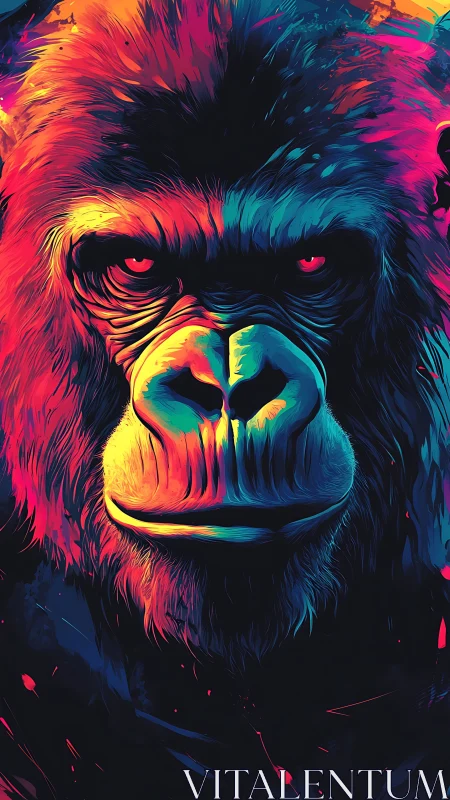 Neon-lit gorilla portrait in high-contrast digital painting style.