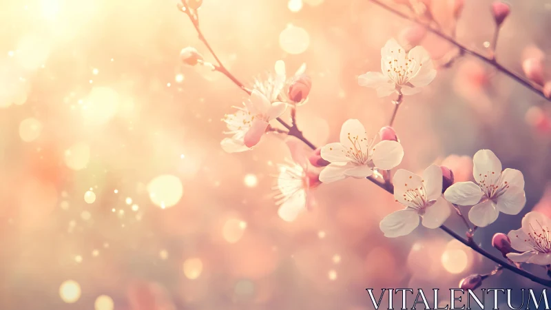 Delicate Cherry Blossoms Glowing in Warm Sunlight