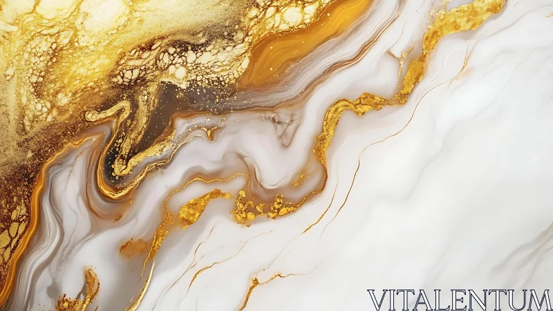 Elegant gold and white marble abstract art with fluid textures.