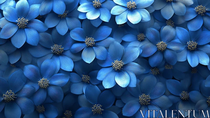 Blue Cosmos Blossoms with Golden Stamens.