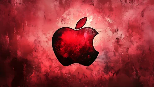 Crimson cosmic apple emblem floating in rough nebula haze.
