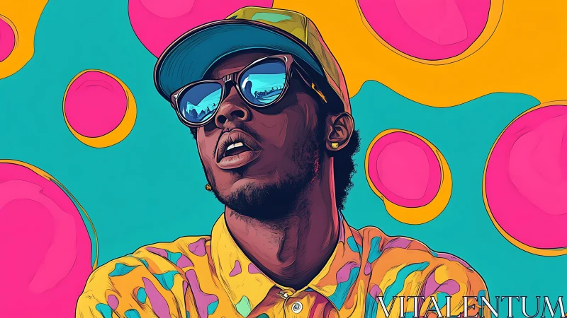 Pop art portrait isolates a neon-clad man in graphic contours