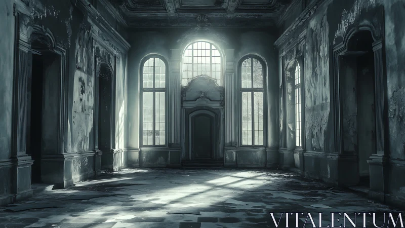 Soft morning light gently returns to a forgotten grand hall