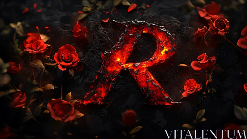 Incandescent Letter R Surrounded by Luminous Red Roses