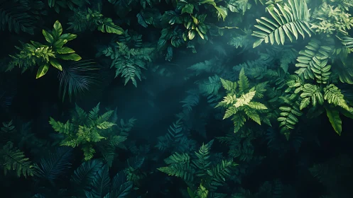 Lush emerald canopy framing misty jungle clearing.