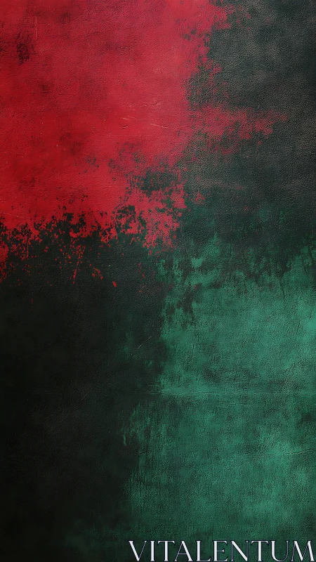 Diagonal red and green abstract field creates textured contrast