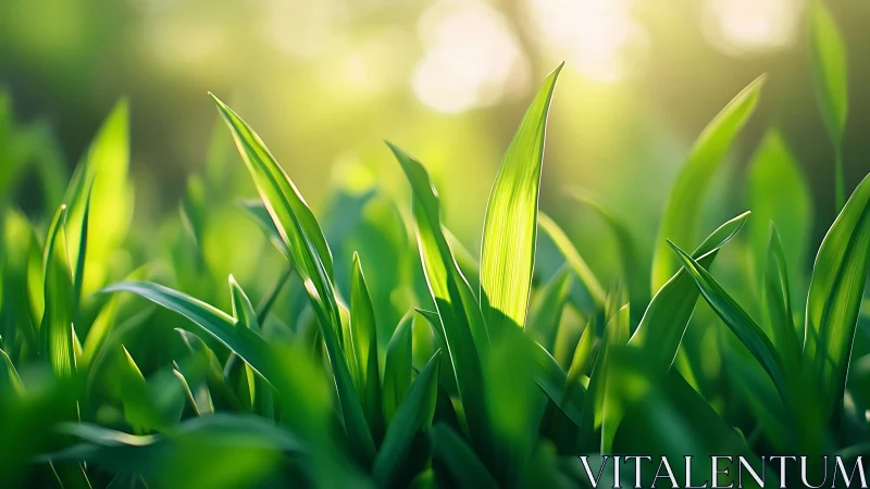 Sunlit monocot foliage under shallow depth-of-field optics.