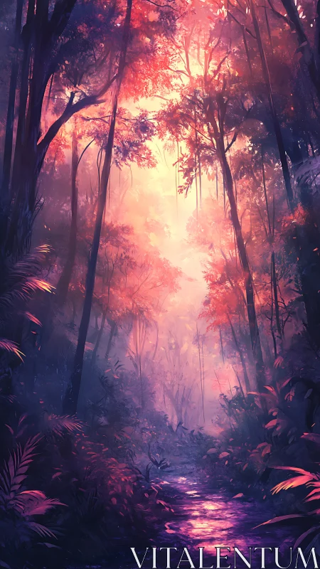 Enchanted Forest at Sunrise: Nature's Glowing Sanctuary.