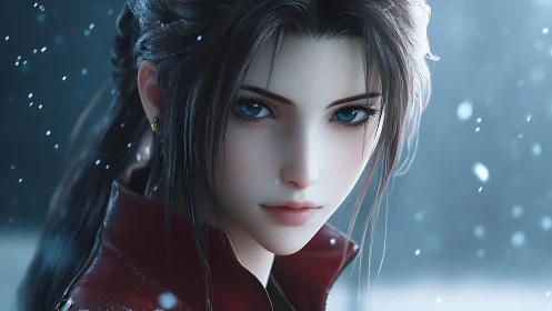 Digital portrait of blue-eyed woman in cinematic winter light