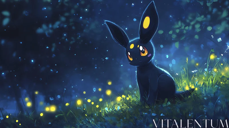 Nocturnal creature illuminated by bioluminescent meadow lights
