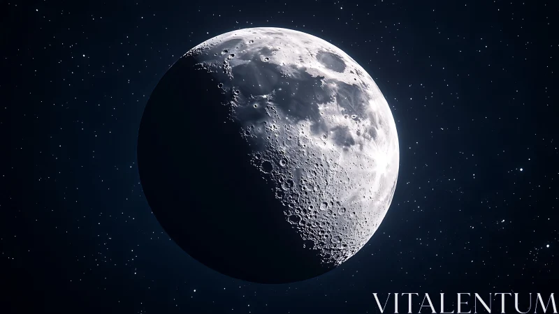 Lunar terminator in high-contrast relief under deep space field