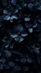 Midnight Blue Flowers in Moody Dark Garden Composition.