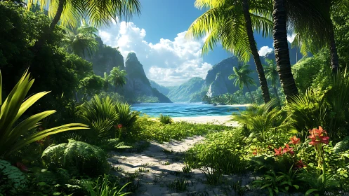 Tropical Paradise: Secluded Beach Cove Among Limestone Cliffs