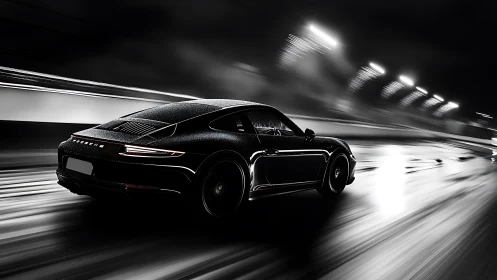 Rear-motion night study of aerodynamic sports coupé dynamics.