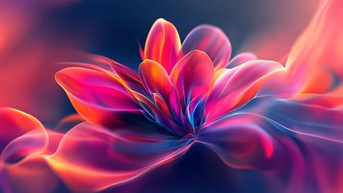 Vibrant abstract flower rendered as luminous digital fabric