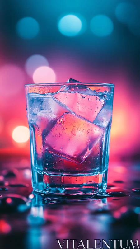 Neon Cocktail in Ice. Vibrant Pink and Blue Glow.