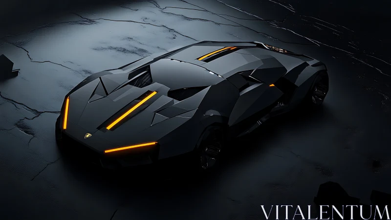 Midnight cyber coupe glowing with bold amber streaks.