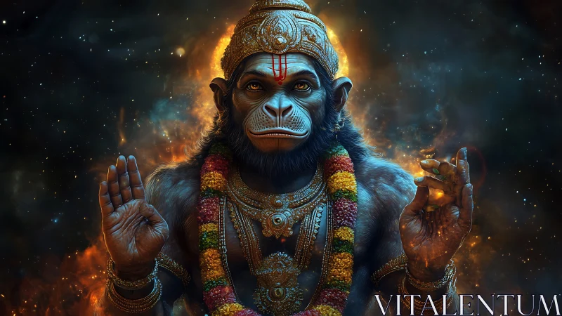Divine monkey figure rendered in ornate cosmic 3D scene