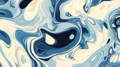 Fluidic ultramarine and cream marbled abstract flow field