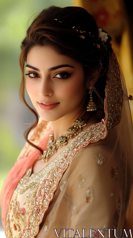 Silk-wrapped serenity turns a bridal glance into quiet fire