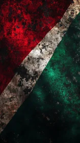 Diagonal tricolor abstraction shows corroded painted metal