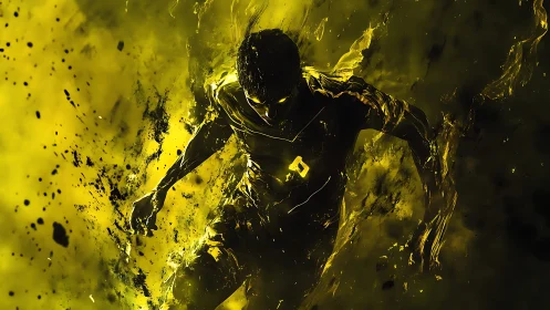 Dynamic runner dissolves into neon yellow particle streaks mid-step