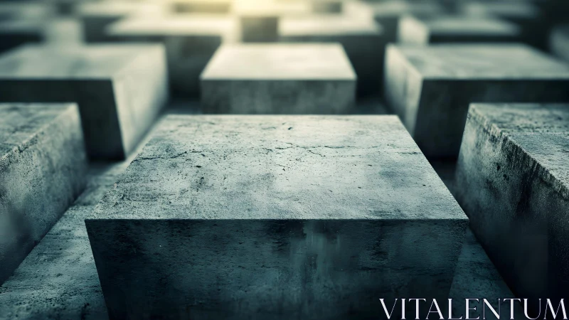 Concrete Stelae Field with Shallow Depth of Field