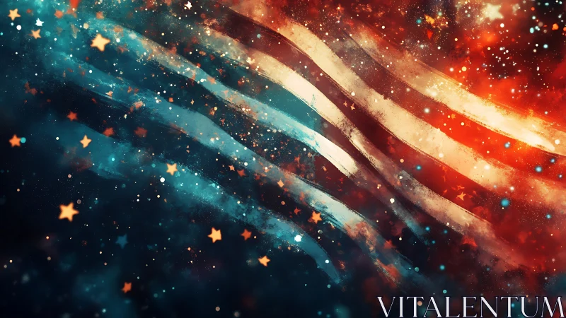 Diagonal tricolor flag streaks rendered as cosmic particle field