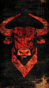 Red bull head emblem on distressed black background.