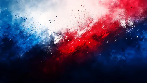 Dynamic Abstract Blue, Red, and White Paint Splash Art.