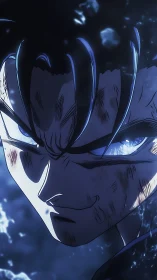 Storm-lit warrior gaze burning through shattered twilight.