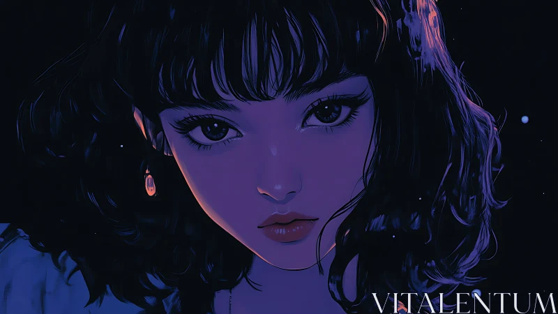 Starlit girl gazing softly into the dreamy midnight glow.