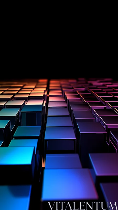Gradient-lit metallic cubes form reflective abstract grid
