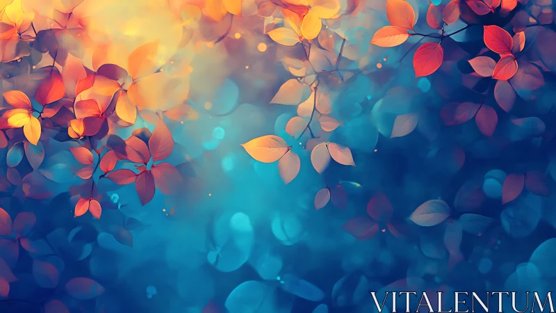 Chromatic foliage gradient with luminous bokeh field overlay.