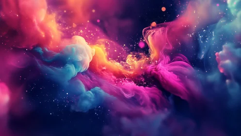 Cosmic neon nebula drifts across a glowing starfield sky