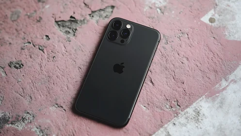Sleek iPhone on Textured Pink Surface.
