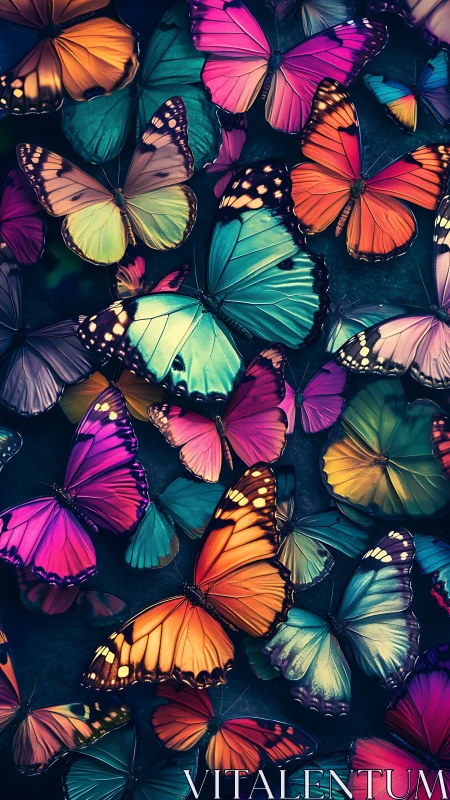 Multiple digital butterflies are arranged in dense overlapping layers