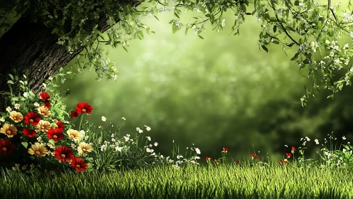 Sunlit wildflowers lean into a dreamy green garden hush