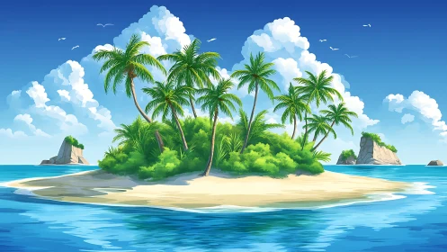 Tropical Island Paradise With Palm Trees and Turquoise Waters.