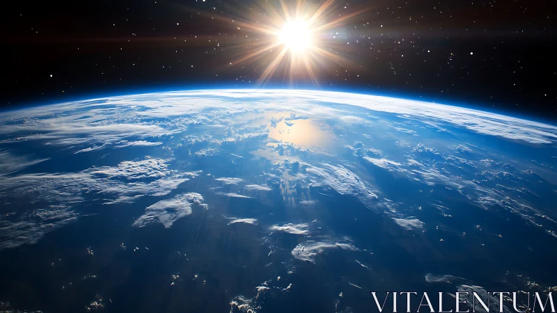 Sunrise over Earth&rsquo;s curved horizon in vivid orbit view.