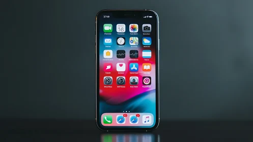 iPhone Home Screen Display with App Icons and Wallpaper.