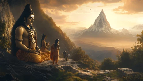 Divine mountain meditation rendered in cinematic digital painting